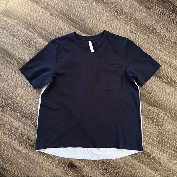 Athleta Gallery Colorblock Blue Short Sleeve Pocket Tee Shirt Top - Picture 1 of 7